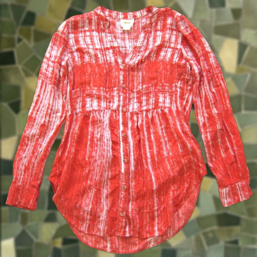 Vintage Maeve Blouse 100% Rayon Orange White Tie Dye Button Down Long Sleeve Women Size 4 Size S / US 4 / IT 40 - 1 Thumbnail