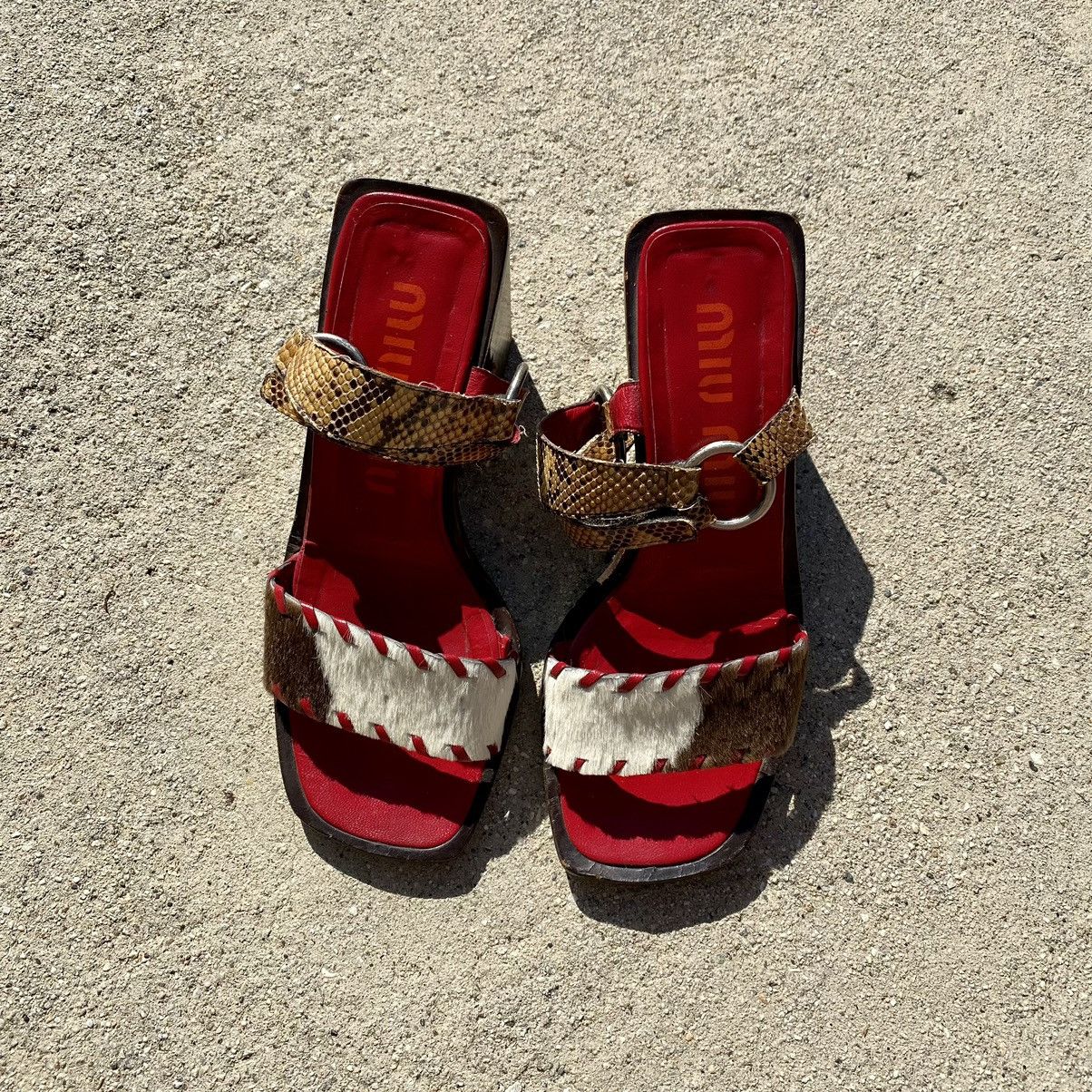 Miu Miu × Vintage Miu Miu 1998 SS Cow Pony Fur Block Heels | Grailed
