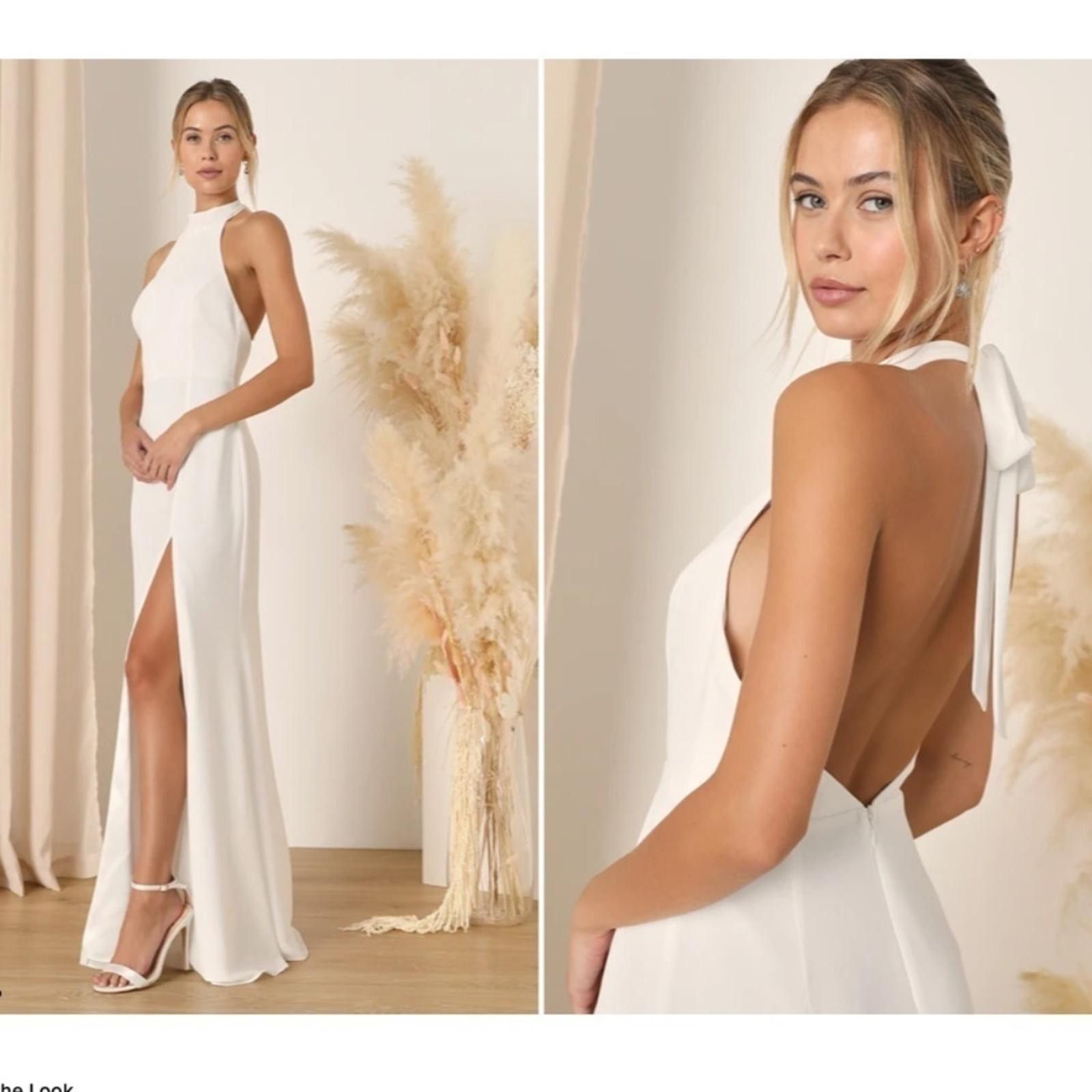 Lulus LULU's Bridal White Satin Halter Classy Mermaid Gown Size M / US 6-8 / IT 42-44 - 1 Thumbnail