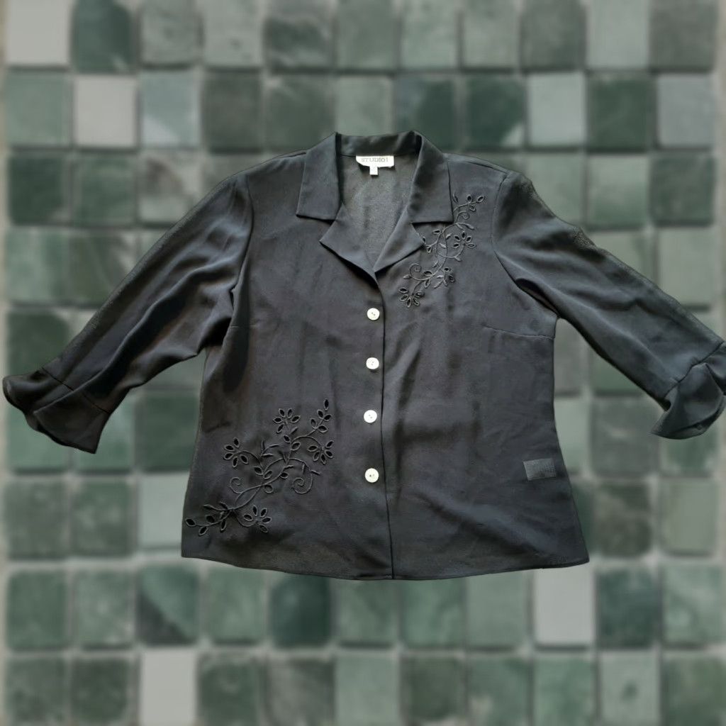 Vintage VINTAGE Studio 1 one Black Button Down long Sleeve Shirt Top Floral Design Womens SZ 16 Size XXL / US 16-18 / IT 52-54 - 1 Thumbnail