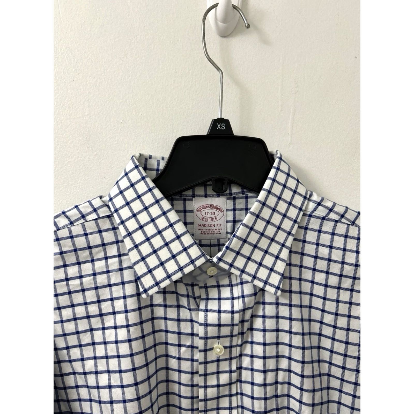 Brooks Brothers Brooks Brothers Shirt Mens 17 Blue Plaid Madison Fit Supima Non Iron Stretch Dress Shirt Size US XL / EU 56 / 4 - 4 Thumbnail