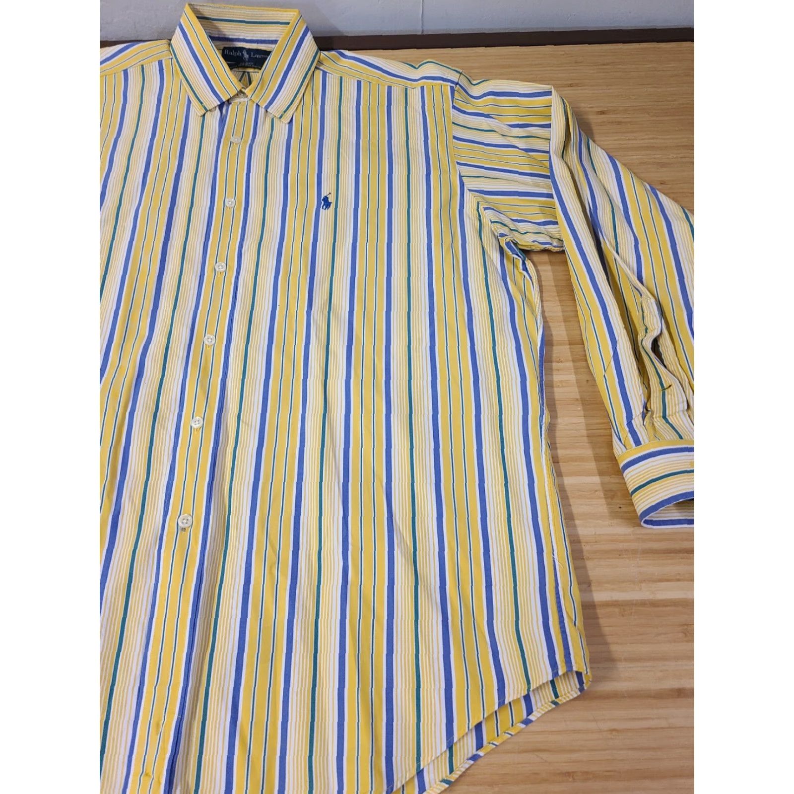 Polo Ralph Lauren Polo Ralph Lauren Shirt Men Yellow Blue Striped L Long Sleeve Button-Down Collar Knit Cotton Embroidered Logo Size US L / EU 52-54 / 3 - 2 Thumbnail