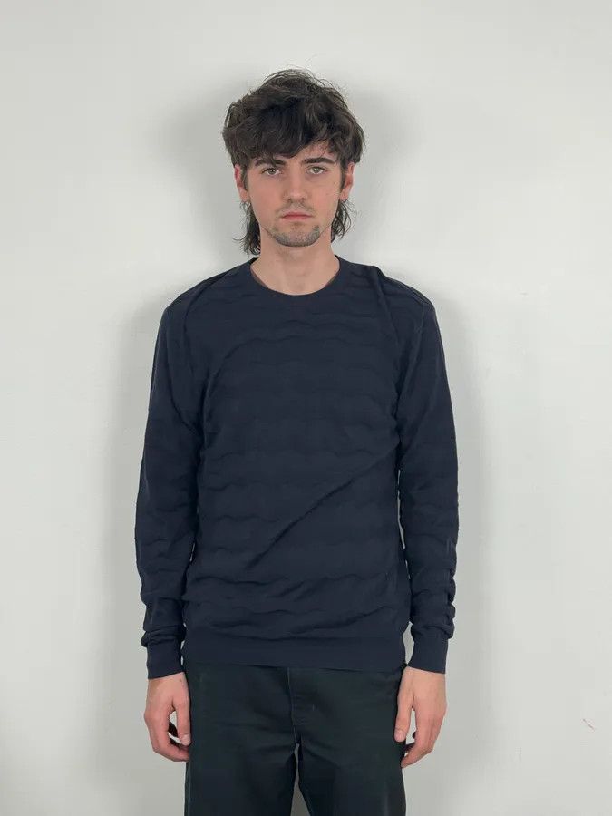 Emporio Armani AW2019 Emporio Armani Navy Zigzag Classy Sweater Size US M / EU 48-50 / 2 - 2 Thumbnail