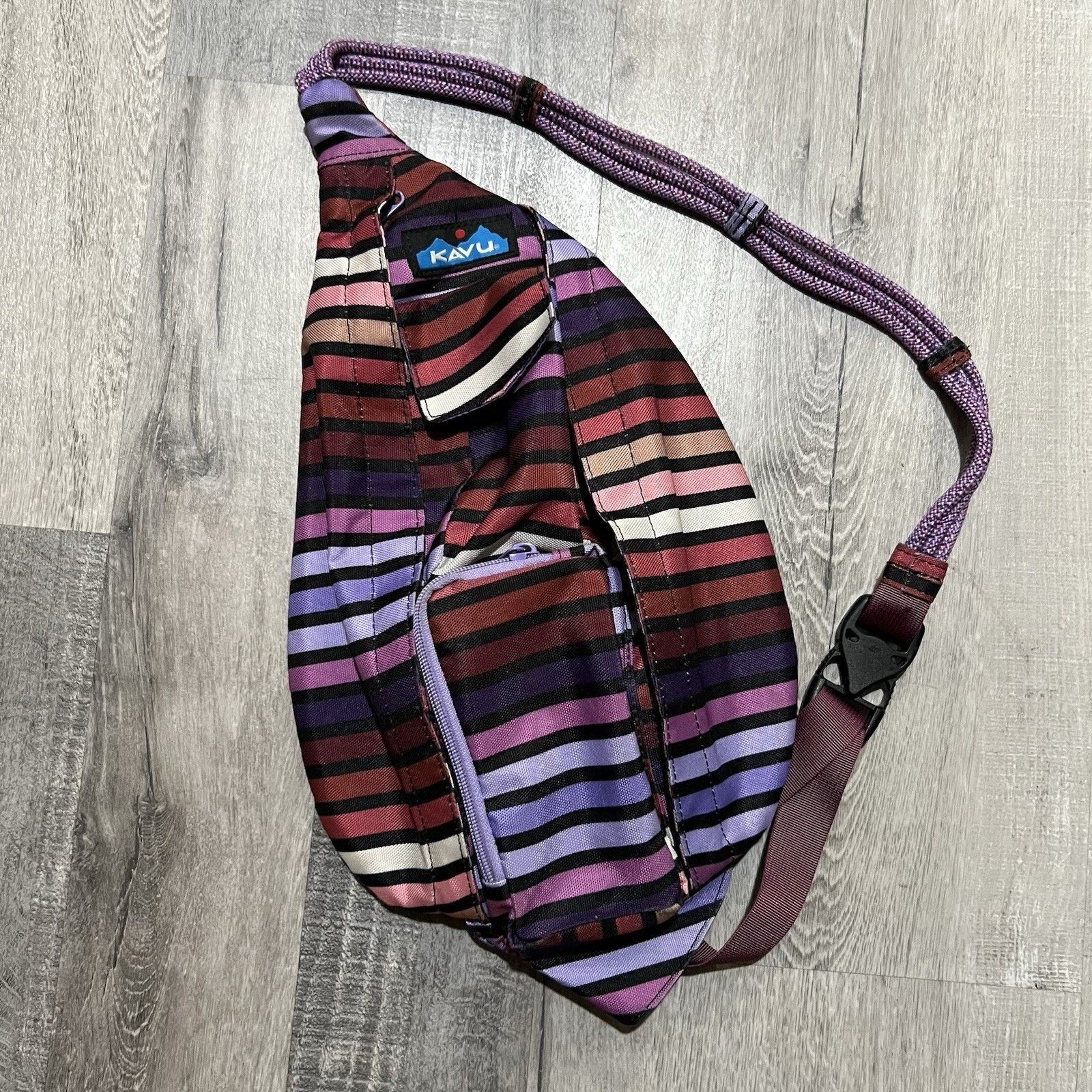 KAVU KAVU Crossbody Rope Sling Purple Stripe Shoulder Bag Purse Size ONE SIZE - 1 Thumbnail