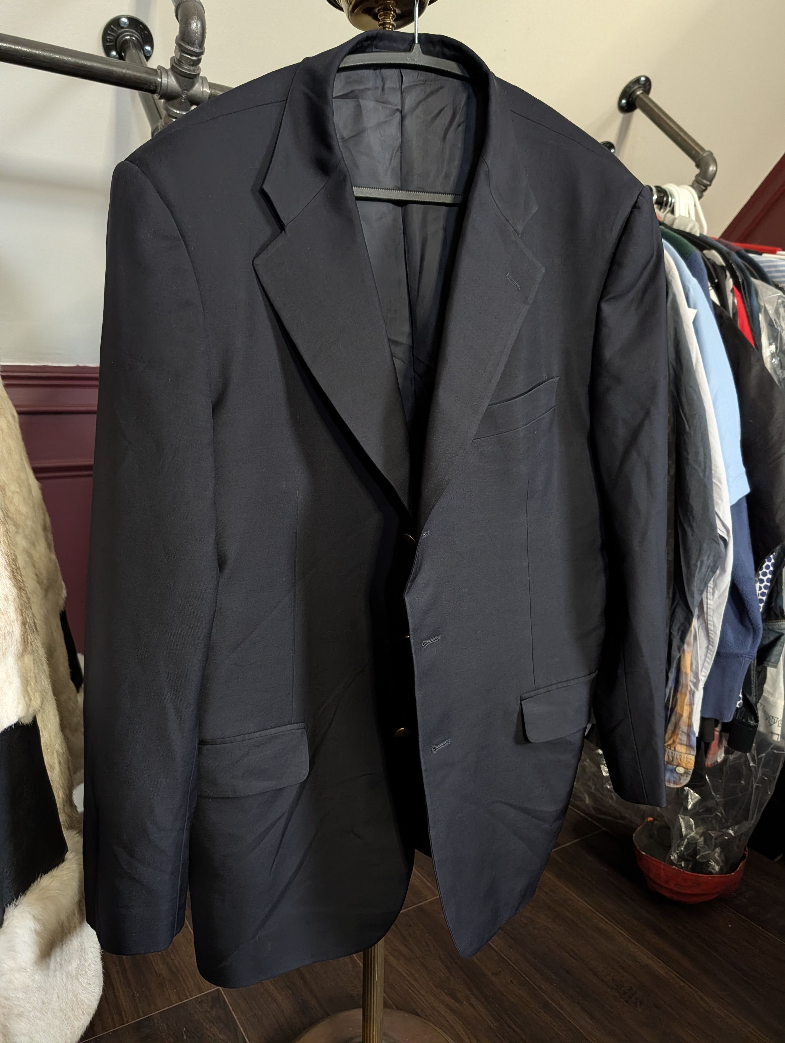 Trussini Black gold button Super 100s wool blazer sport coat IT52 Size 42R - 17 Thumbnail
