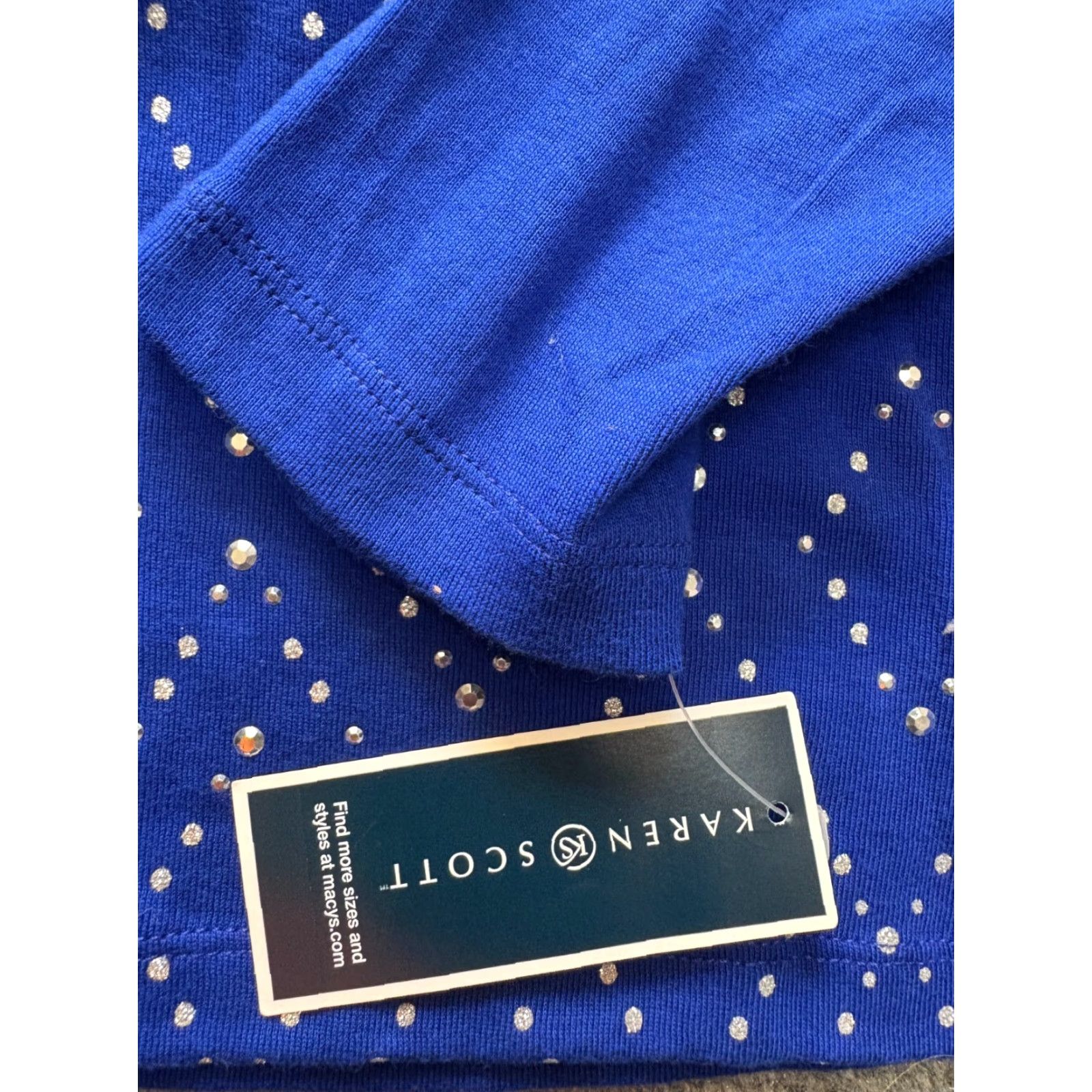 Vintage Karen Scott Shirt Womens XL Blue Long Sleeve Beaded Diamond Pattern NEW Cotton Size XL / US 12-14 / IT 48-50 - 3 Thumbnail