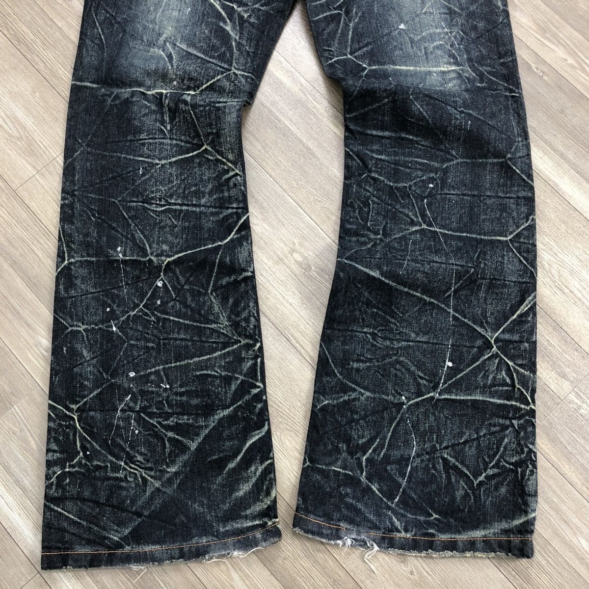 If Six Was Nine 2000s Nylaus Distressed Punk Bondage Bootcut Flared Jeans Size US 31 - 7 Thumbnail