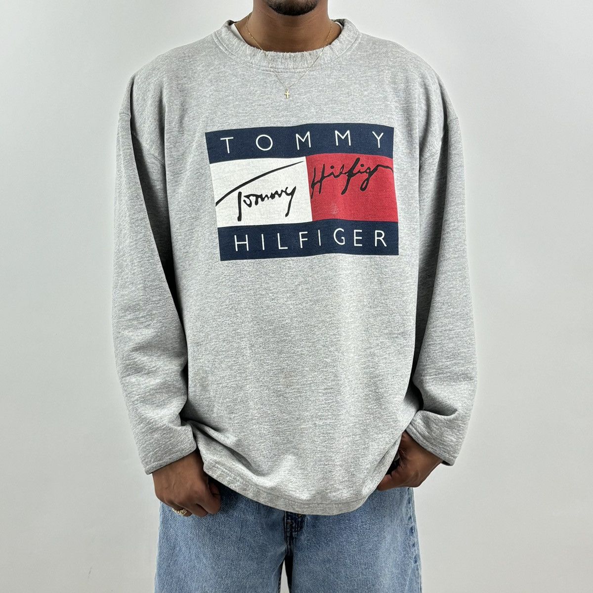 Tommy Hilfiger × Tommy Jeans × Vintage vintage 90s TOMMY HILFIGER Big Flag Logo Spellout sweatshirt Size US XL / EU 56 / 4 - 2 Thumbnail