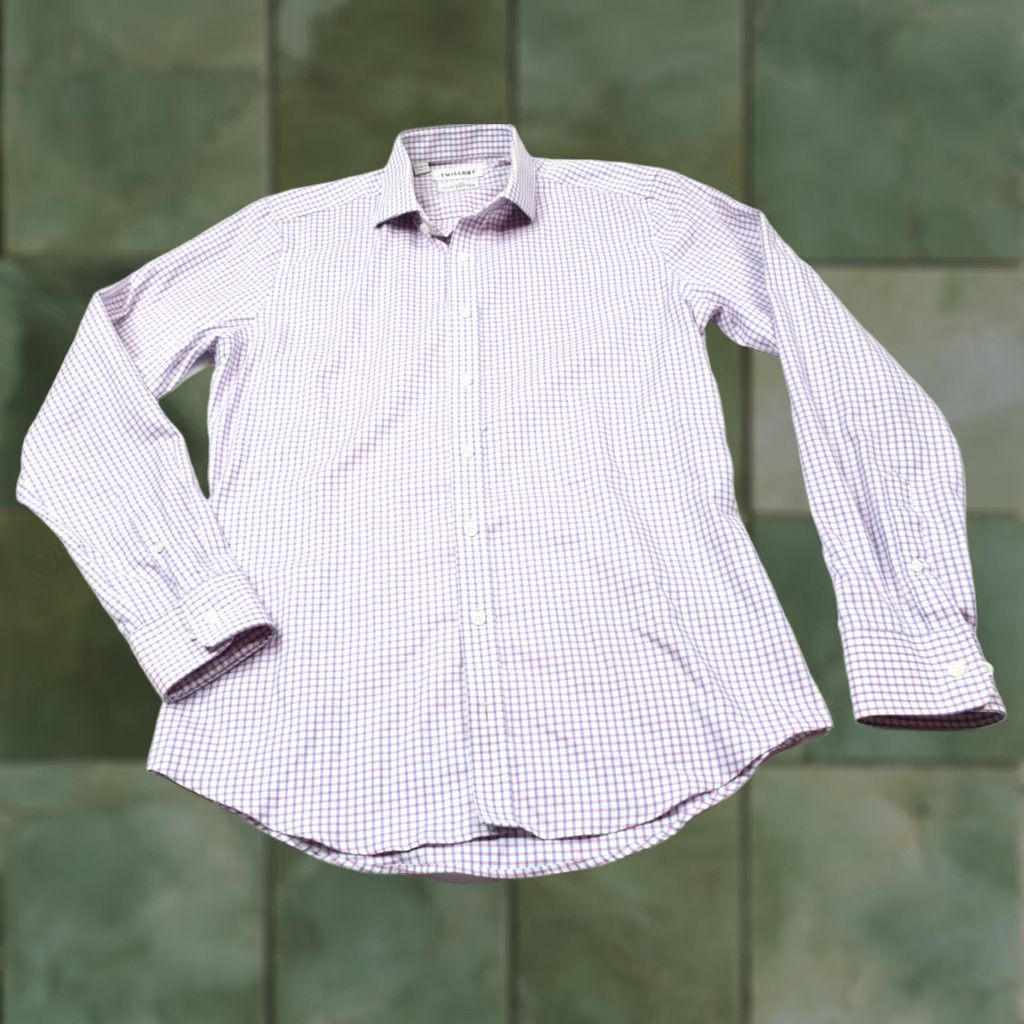 Pinko Twillory Shirt Pink Plaid Long Sleeve Cotton Button-Up Dress Shirt Mens 15.5 15.5in Slim Batched Collar Spread Barrel Cuff Size US M / EU 48-50 / 2 - 1 Thumbnail