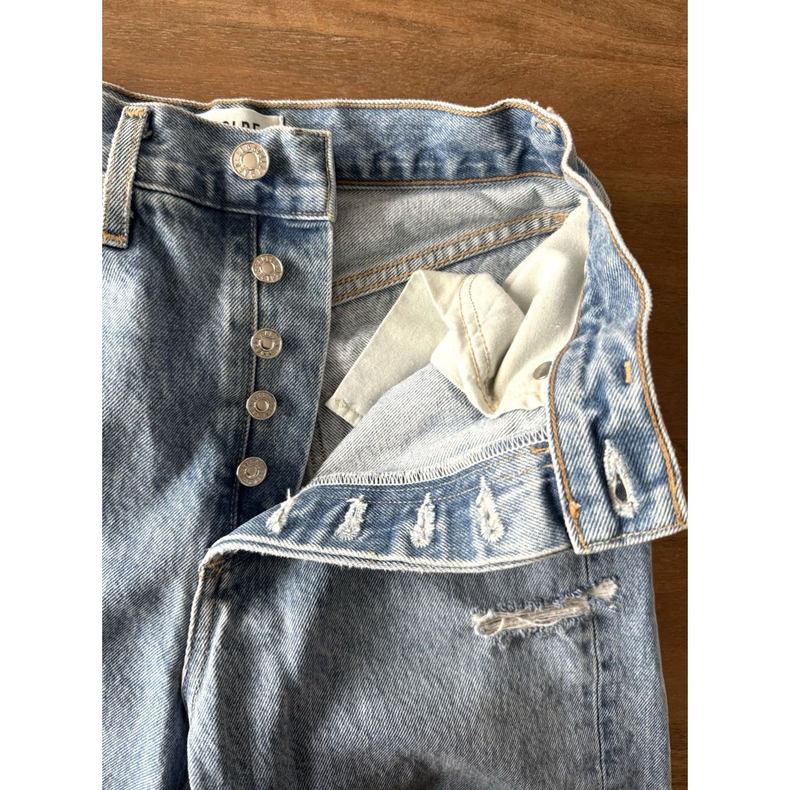 Agolde AGOLDE 90's Mid Rise Loose Fit Jeans Womens 23 Light Wash Blue Denim 5-Pocket Button Rise High Straight Cruiser 90s Grunge Retro City USA Womens Size 40" / US 18 - 6 Thumbnail