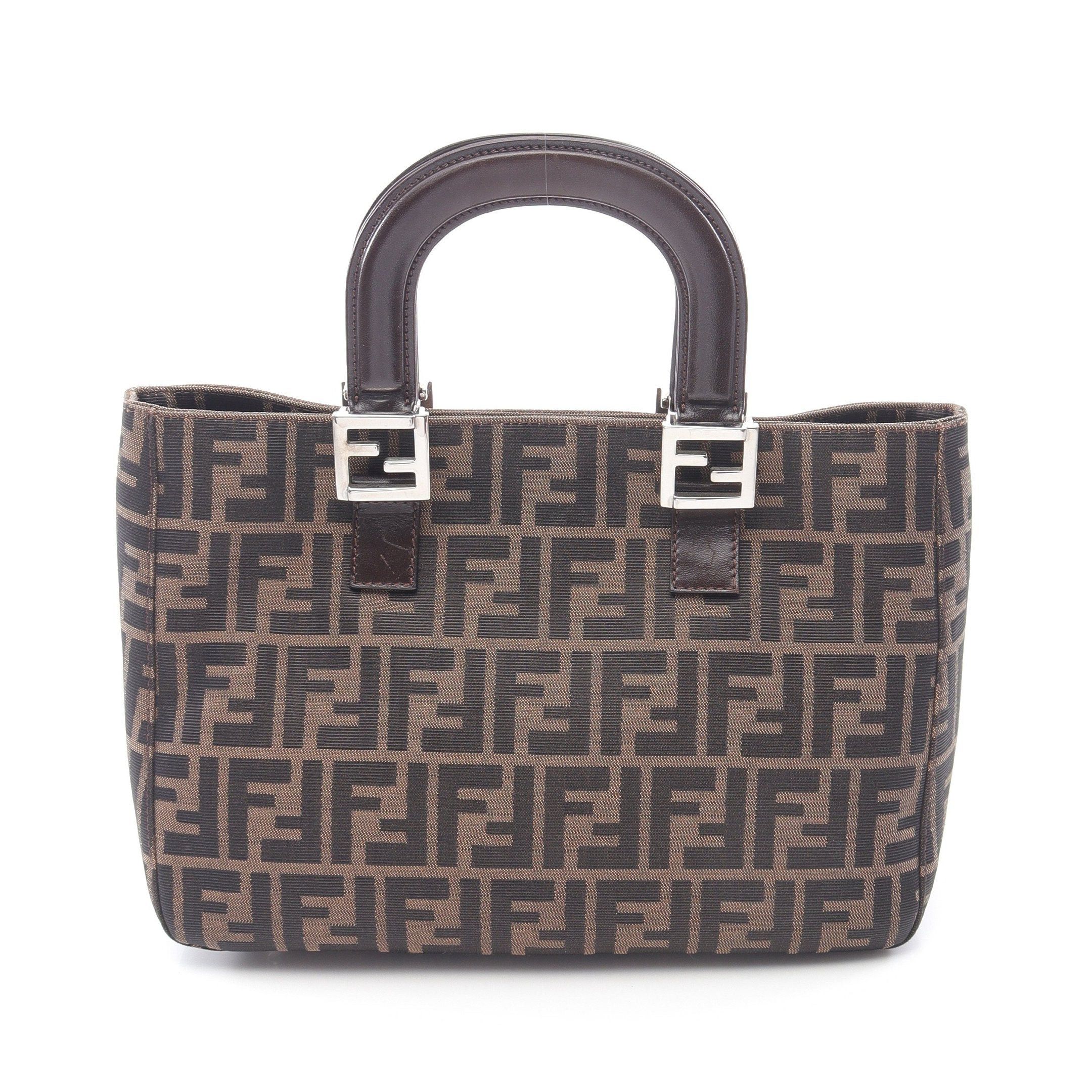 Fendi Fendi Zucca Handbag Tote Bag Canvas Leather Brown Dark Size ONE SIZE - 1 Thumbnail