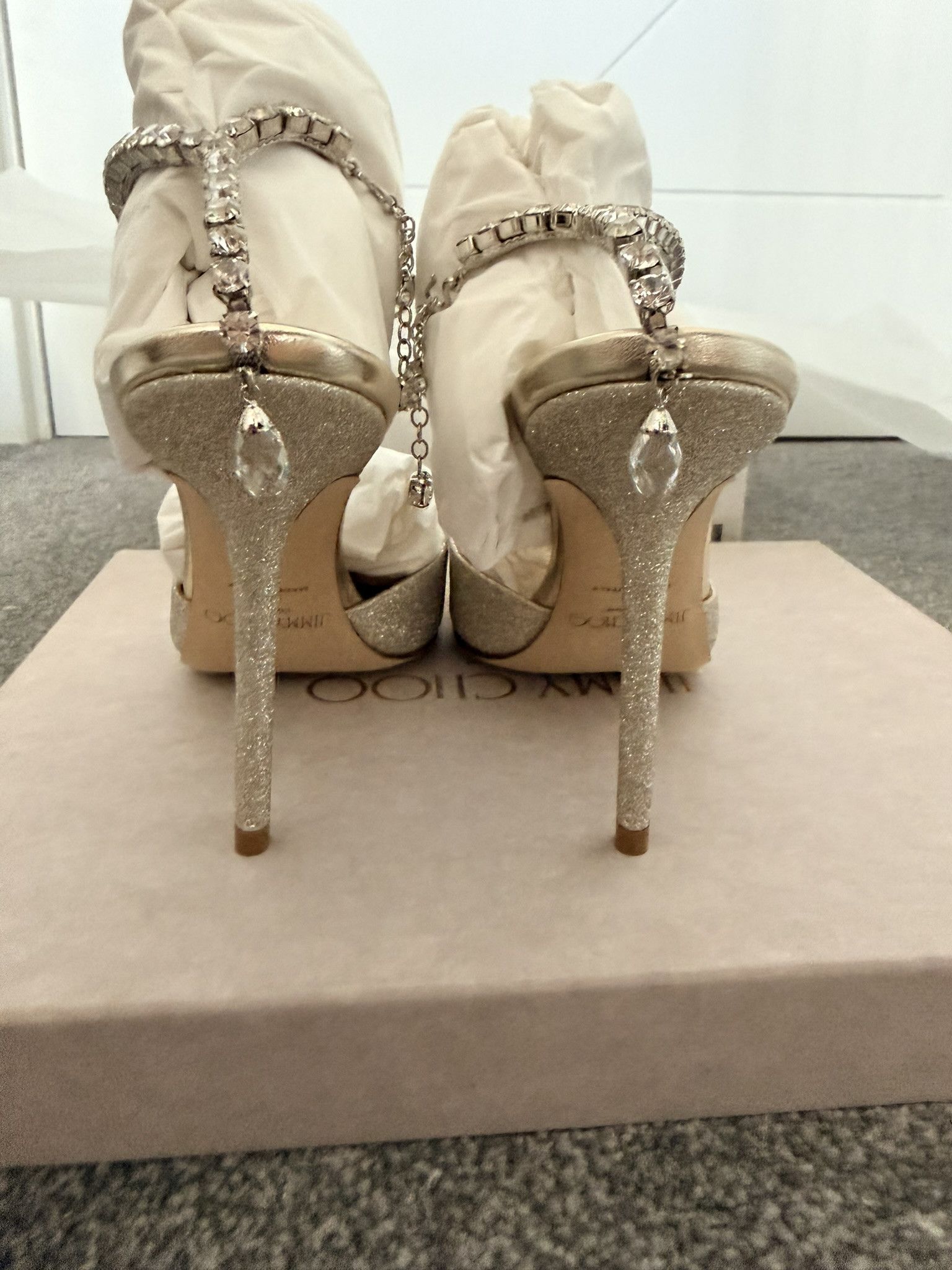 Jimmy Choo Jimmy Choo Saeda 39 Platinum Ice Crystal Size US 9 / IT 39 - 5 Thumbnail