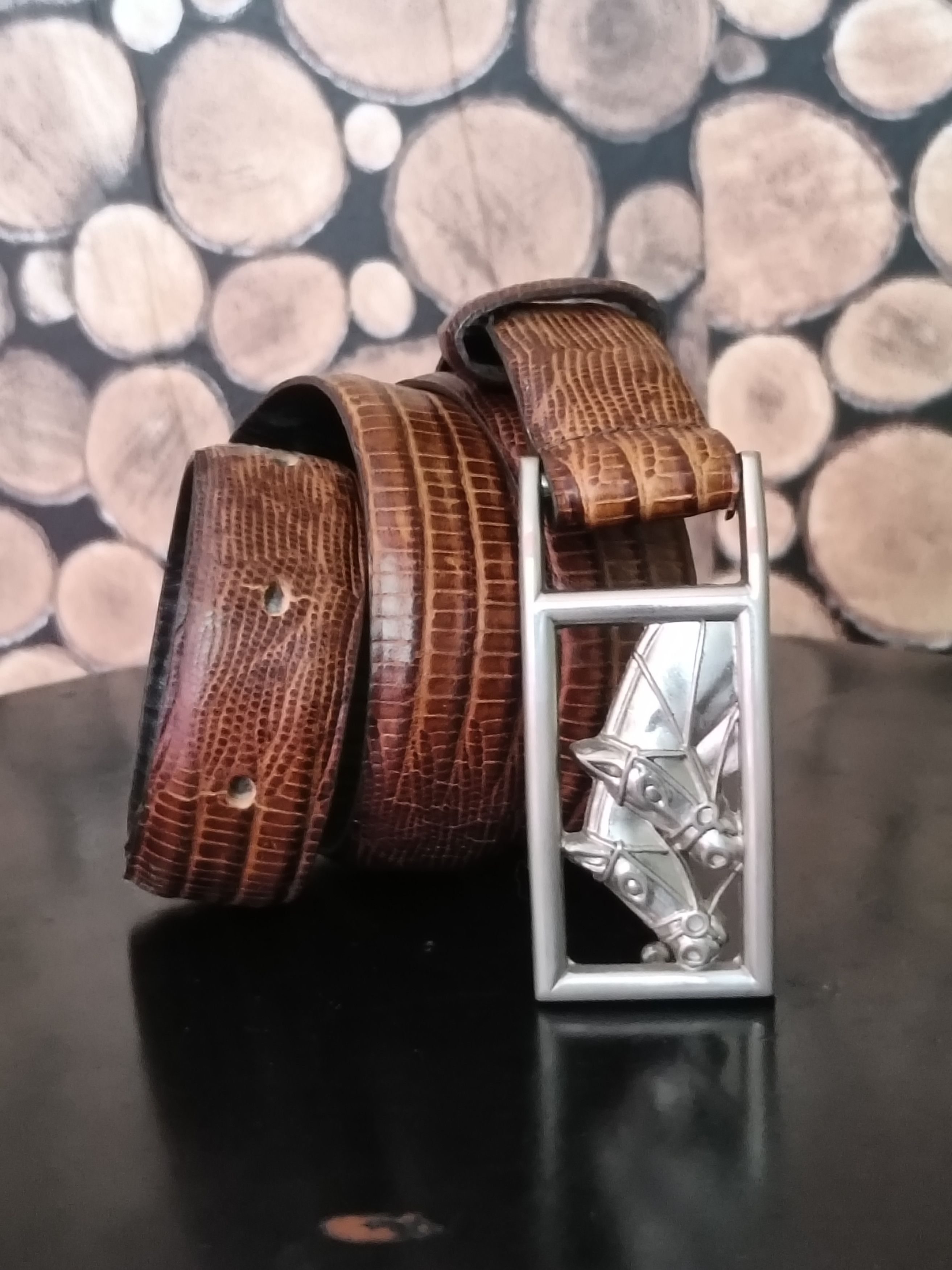 Leather Vintage Time postmodern horse buckle leather belt Size ONE SIZE - 1 Thumbnail