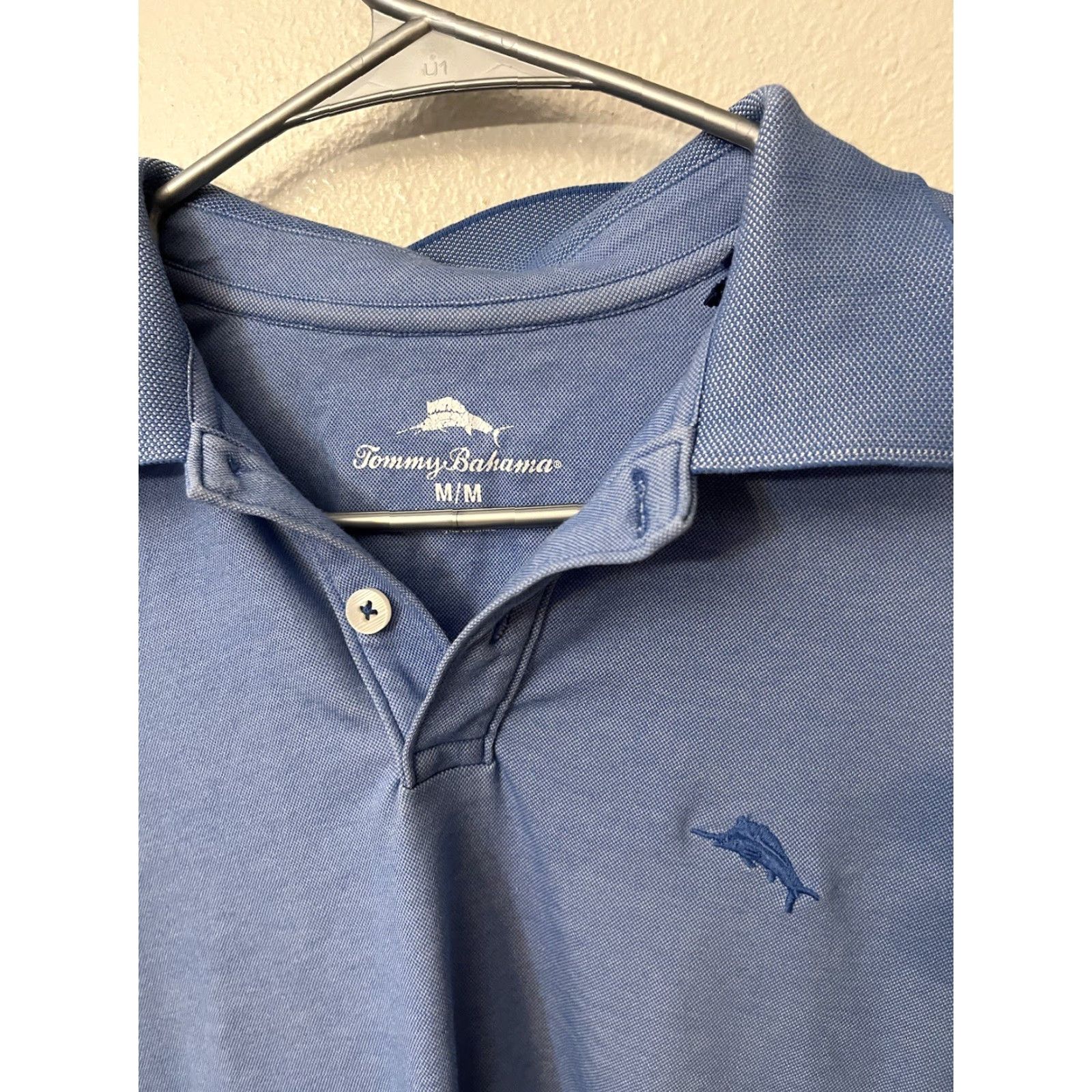 Tommy Bahama Tommy Bahama Polo Shirt Men Blue Solid Cotton Blend Short Sleeve Size M Size US M / EU 48-50 / 2 - 2 Thumbnail