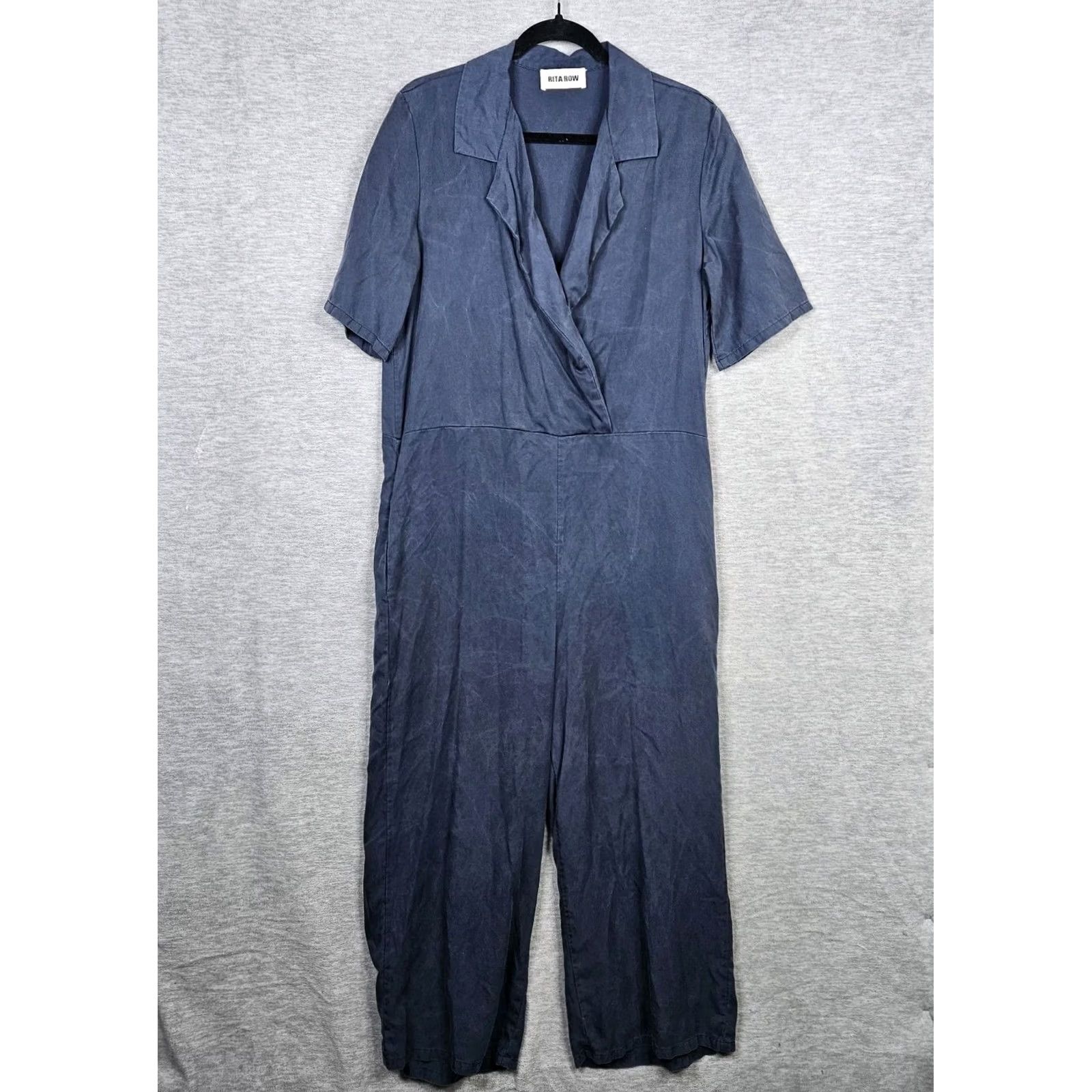 Vintage Rita Row V-neck Tencel Blend Short Sleeve Navy Romper Women's M Size 32" / US 10 / IT 46 - 2 Thumbnail