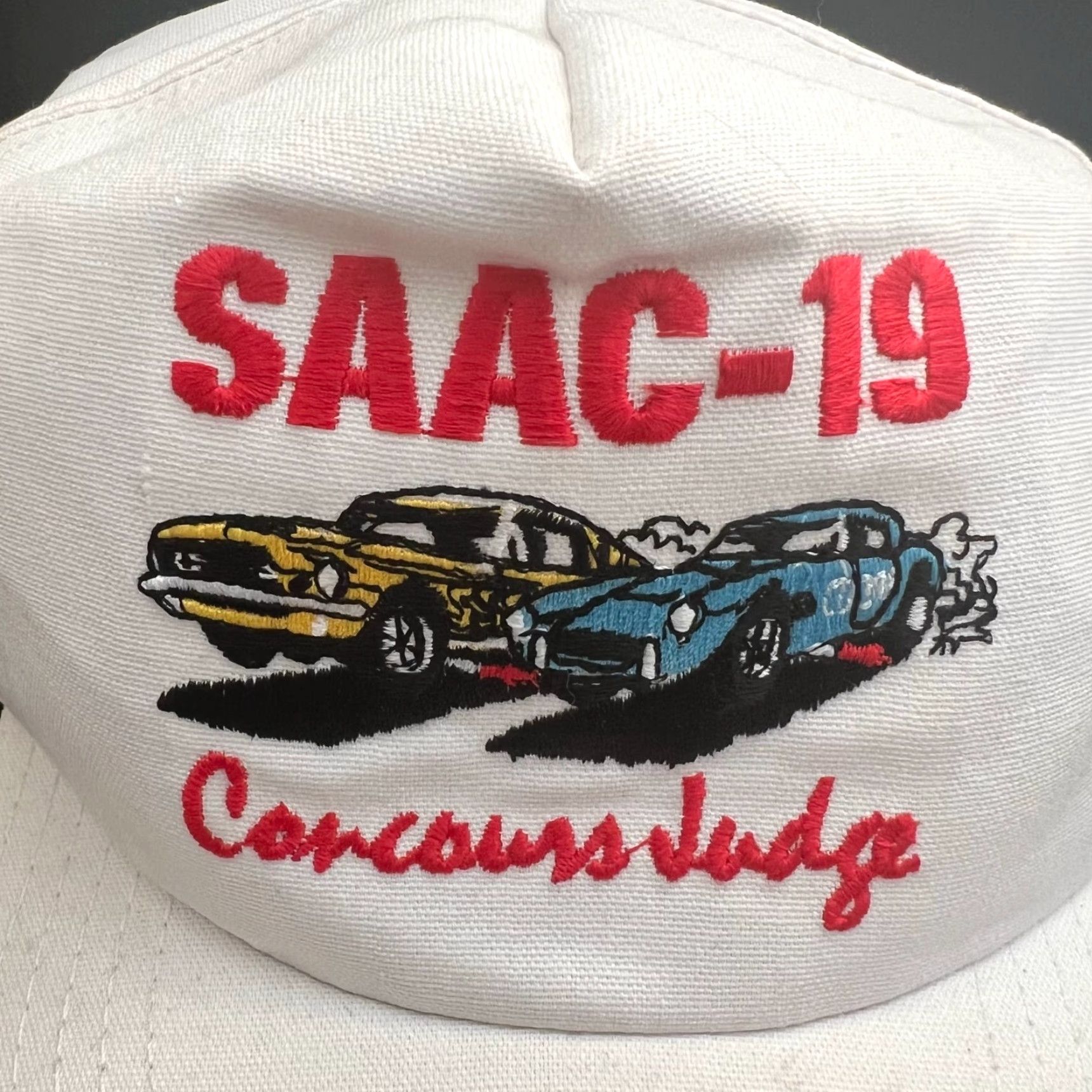Vintage VINTAGE Shelby American Automobile Club SAAC-19 Concourse Judge Snapback Hat Men One Size White Cars Size ONE SIZE - 2 Thumbnail