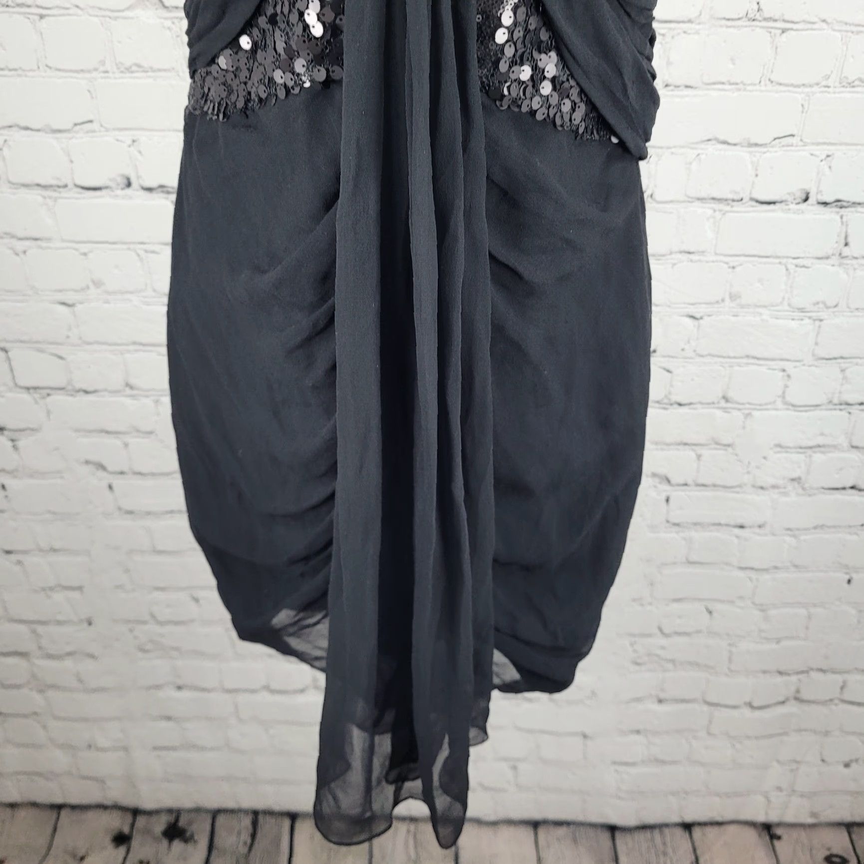 Vintage Kurt Thomas Black Silk Chiffon Sequin Strapless Lined Mini Dress Size 10 Size L / US 10 / IT 46 - 6 Thumbnail