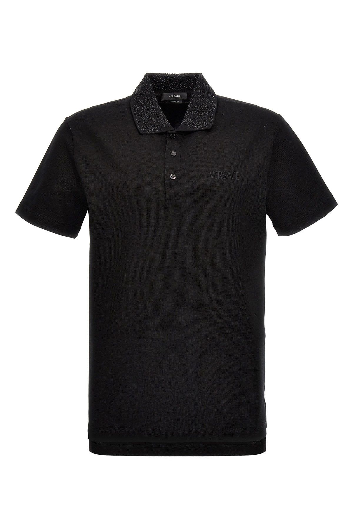 image of Versace Logo Sequin Polo Shirt in Black, Men's (Size Medium)