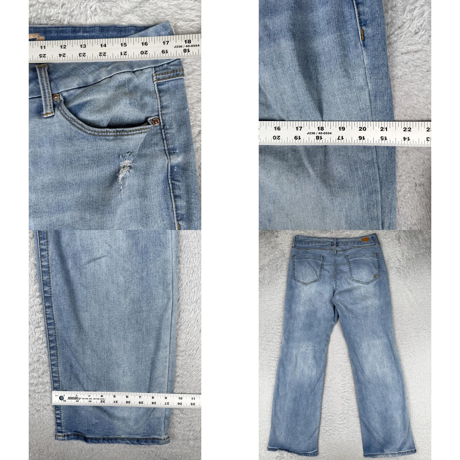 Vintage Seven7 Jeans Womens 14 Tummyless High Rise Slim Bootcut Blue Light Wash 34x31 Pocket Distressed Denim Regular Rise Front Zip Leather Patch Boyfriend** Size 36" / US 14 / IT 50 - 9 Thumbnail