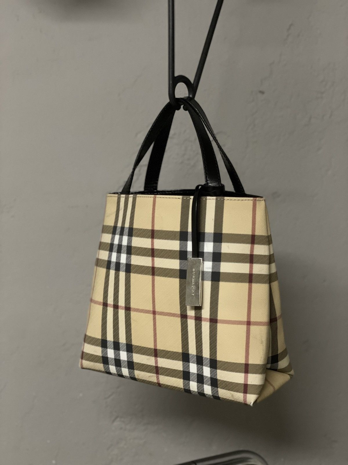 Burberry VTG BURBERRY Nova Check Leather-Canvas Tote Hand Bag Purse S Size ONE SIZE - 4 Thumbnail