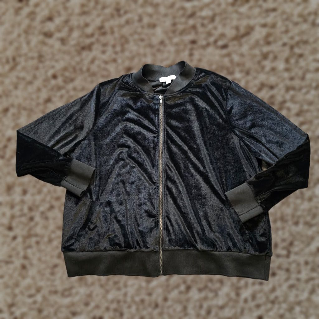 Velour VINTAGE Boutique Jacket Womens 1X Black Velour Full Zip Pockets Casual Capsule Size XL / US 12-14 / IT 48-50 - 1 Thumbnail