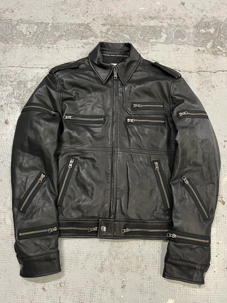 Moschino 2000s Moschino Multi Zips Circle Black Leather Jacket Size US M / EU 48-50 / 2 - 4 Thumbnail
