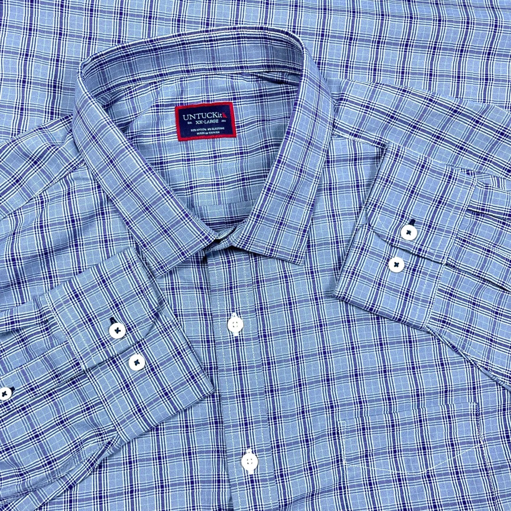 UNTUCKit UNTUCKit Shirt Men XXL Purple Plaid Button Nylon Performance Stretch Dress Shirt Size 48R - 2 Thumbnail