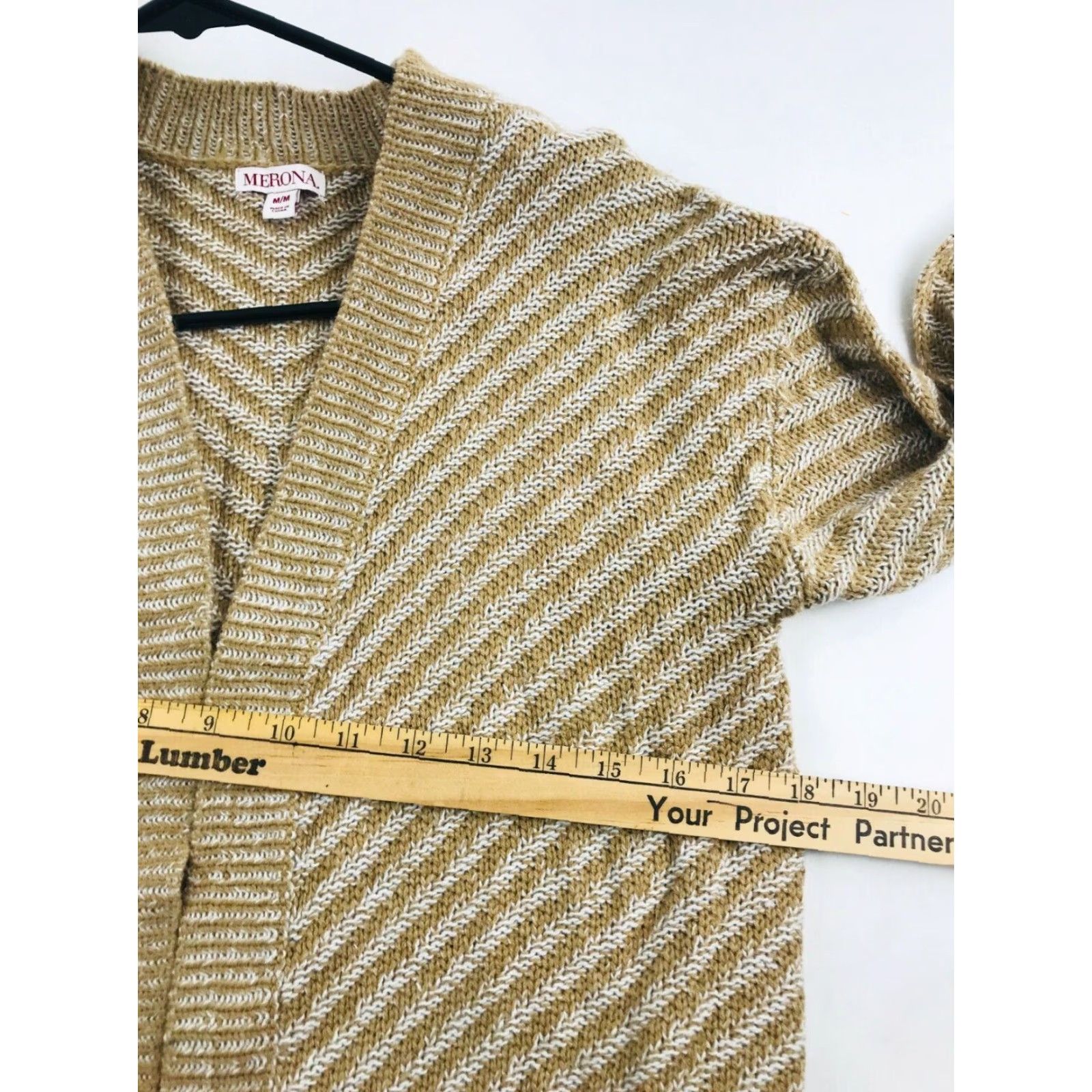 Merona Merona Cardigan Sweater Open Brown Tan White Striped Women's Medium Knitted 100% Acrylic Size M / US 6-8 / IT 42-44 - 5 Thumbnail