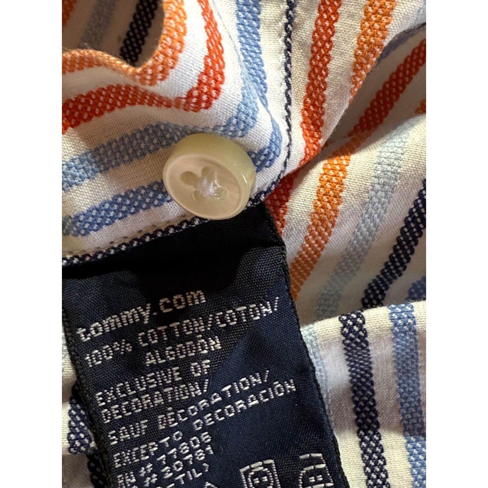 Tommy Hilfiger VINTAGE Tommy Hilfiger Mens Shirt Button-Down Size Large Striped Orange Blue 80s 2 Ply Size US L / EU 52-54 / 3 - 7 Thumbnail