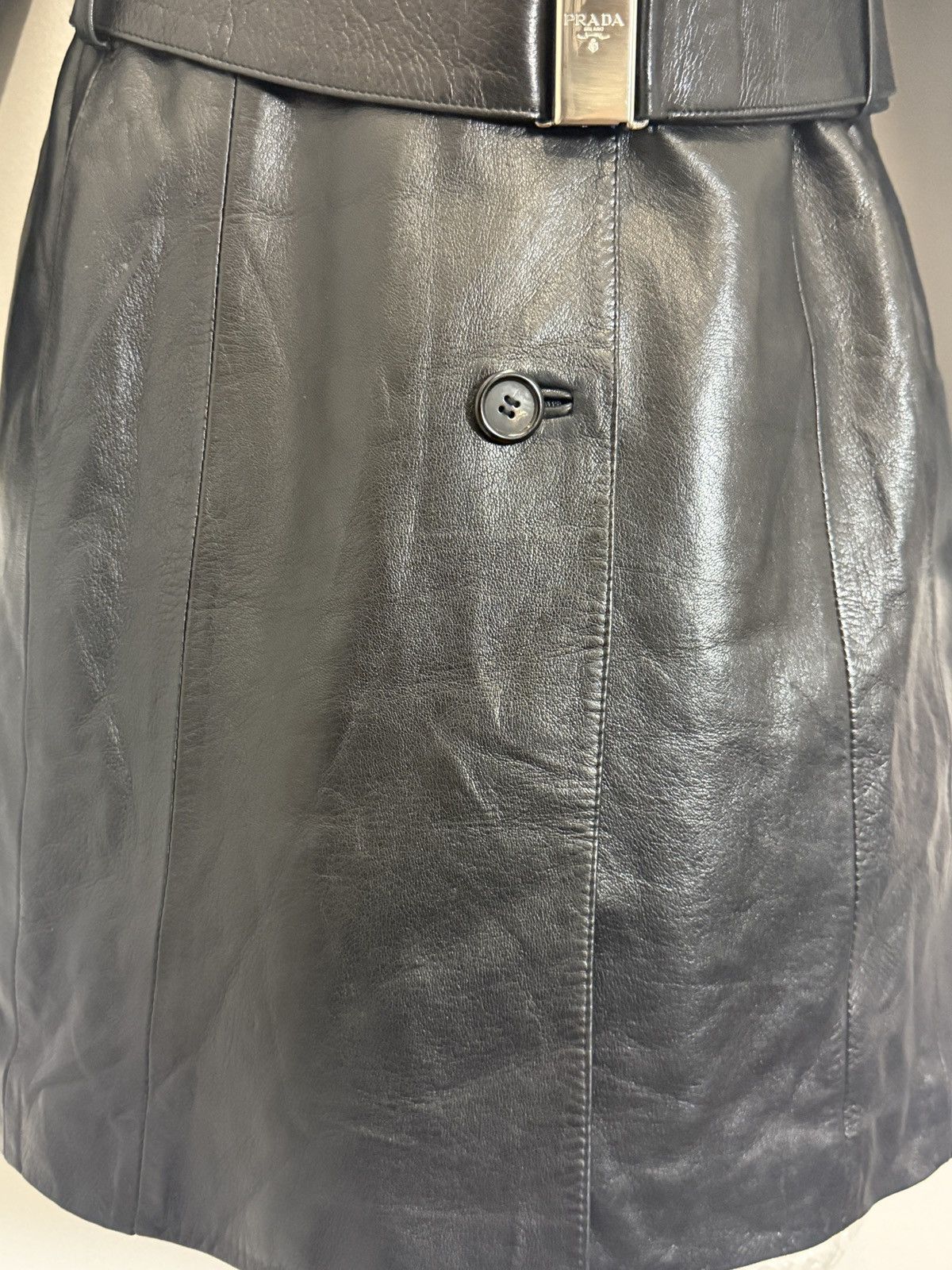 Prada 90’s Leather Belted Jacket Size S / US 4 / IT 40 - 3 Thumbnail