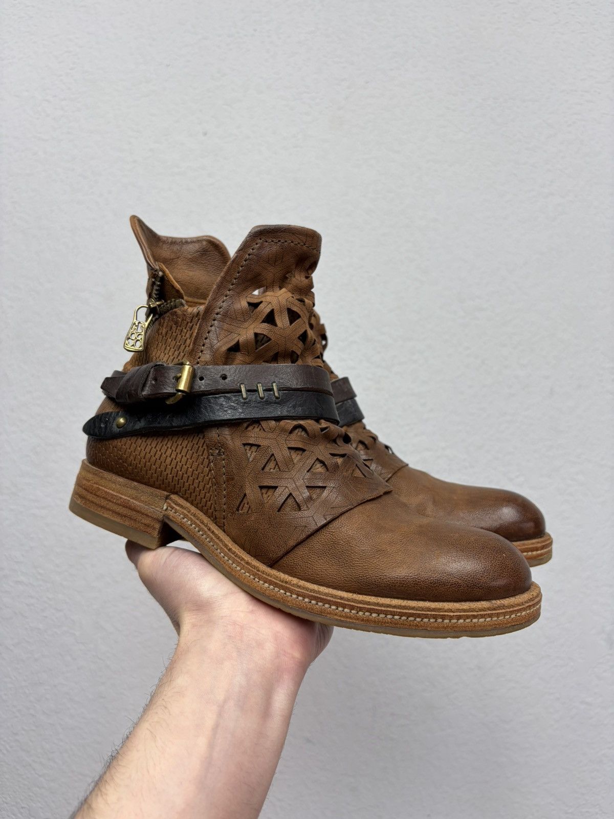 If Six Was Nine Brown Leather Studded Harness Boots Multi-Strap Biker Boots Size US 8 / IT 38 - 1 Thumbnail