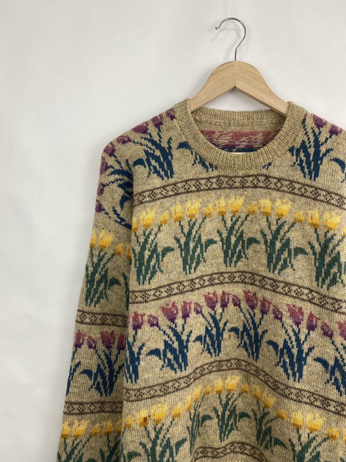 Vintage 🌷 Vintage 90s Y2K Tulips Knit Sweater Retro Rare Hype Size US M / EU 48-50 / 2 - 3 Thumbnail