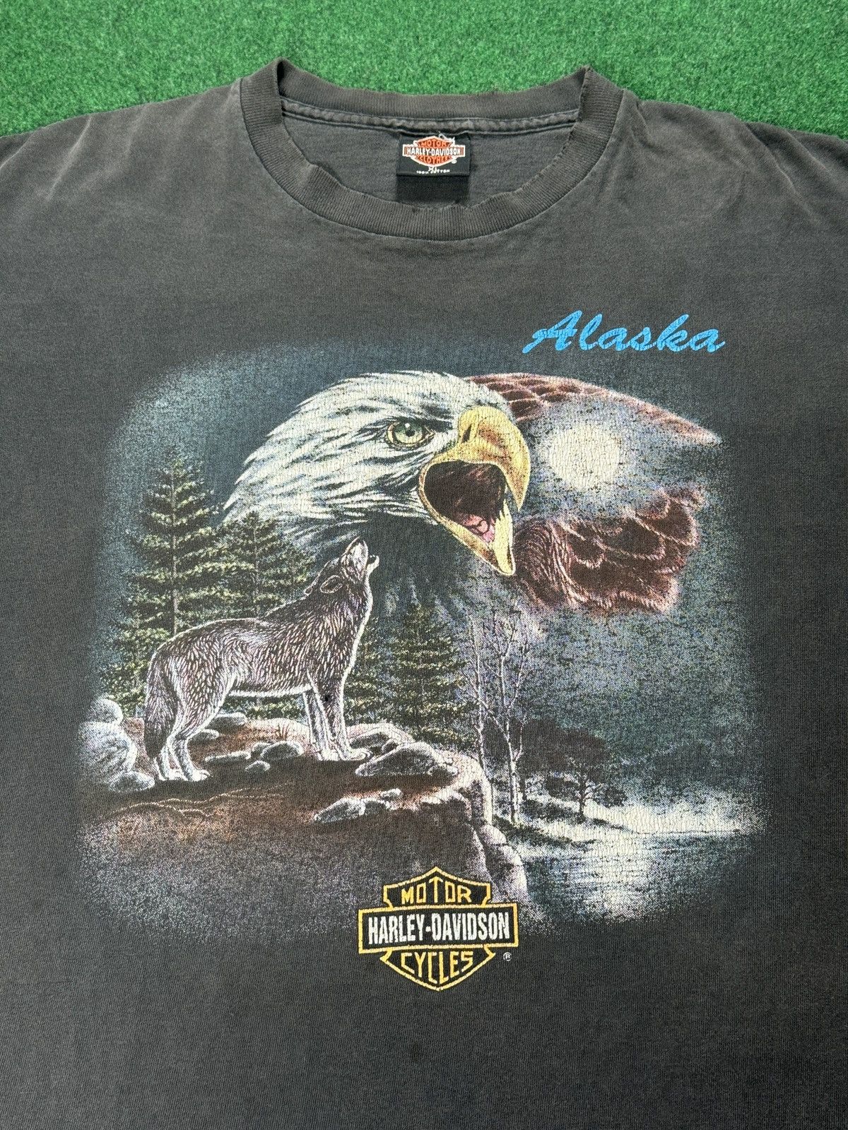 Harley Davidson × Vintage Vtg 90s INSANE Harley Davidson Alaska Nature Biker T Shirt Size US XL / EU 56 / 4 - 2 Thumbnail