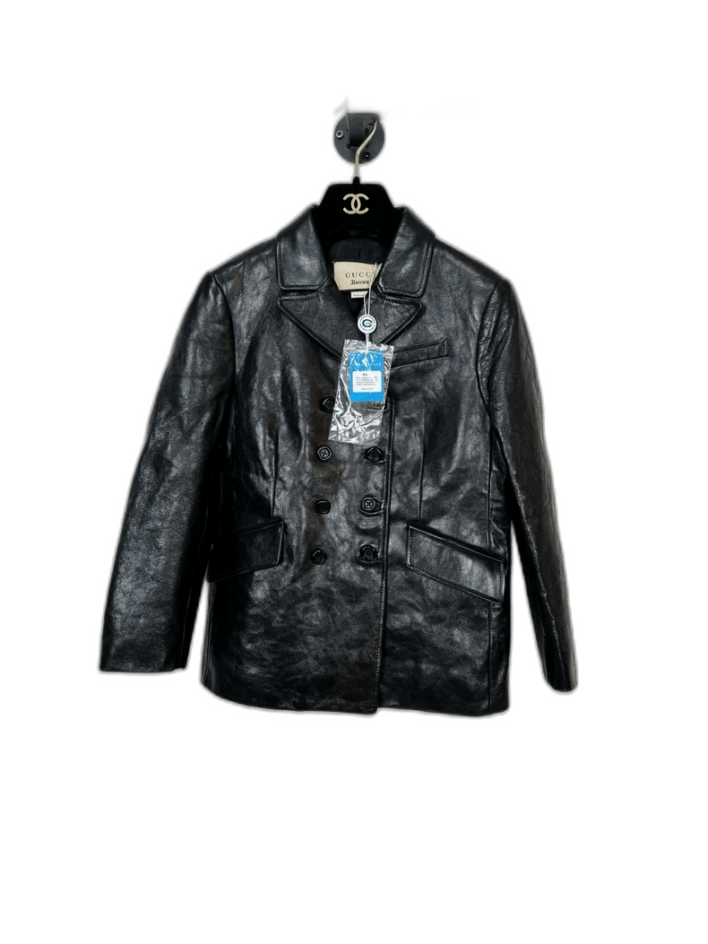 Gucci Black Leather Jacket with Minor Wear-2505