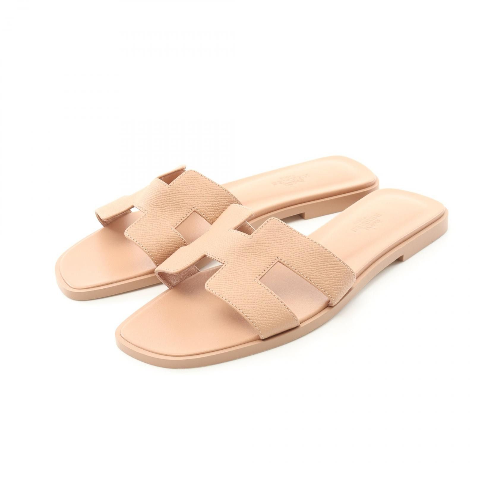 Hermes Hermes Oran Veau Epsom Sandals Leather Shoes in Pink, Women's