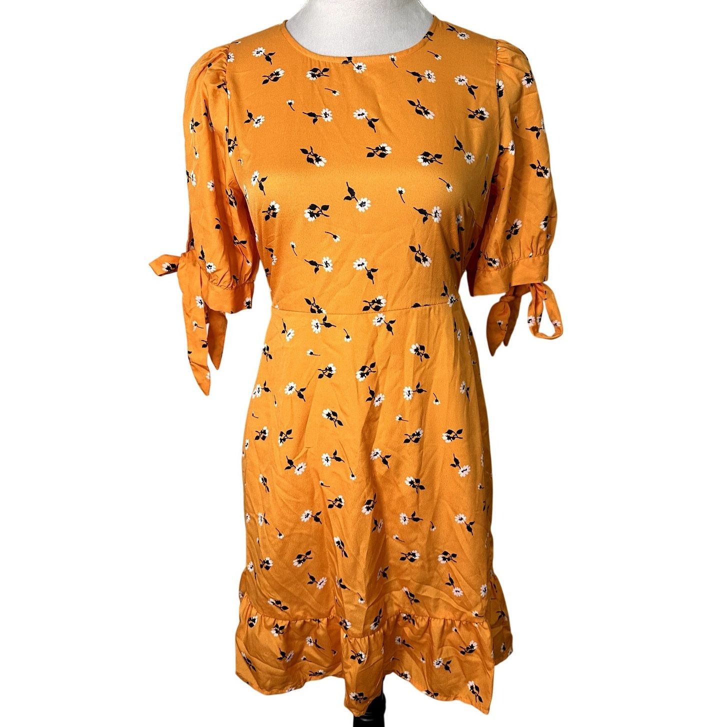 Other Vero Mada Women Orange Floral Tie Short Sleeve Mini Dress XS Size XS / US 0-2 / IT 36-38 - 2 Thumbnail