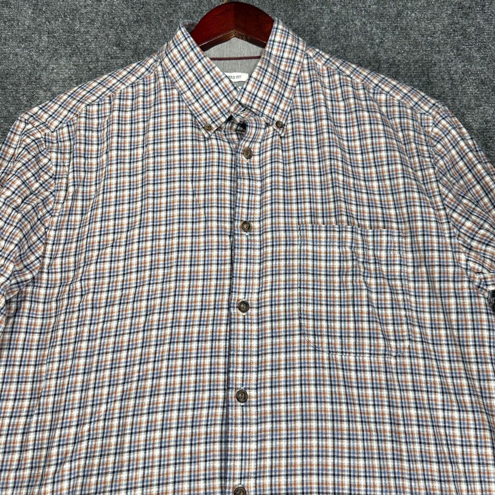 Jos. A. Bank Jos A Bank Shirt Mens Large Blue Tan Plaid Cotton Flannel Tailored Fit Pocket Buttons Size US L / EU 52-54 / 3 - 5 Thumbnail