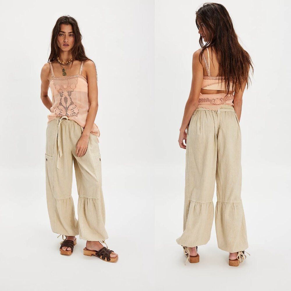 Free People New Free People Costa Linen Solid Morning Oat Pants Size XS Size 26" / US 2 / IT 38 - 1 Thumbnail