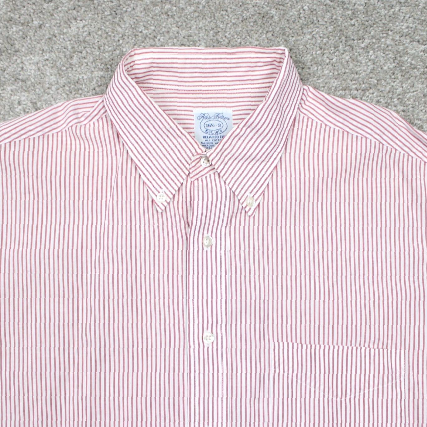 Brooks Brothers Brooks Brothers Relaxed Fit Dress Shirt Mens 16 1/2, 3 Red/White Cotton L/S Size 46R - 6 Thumbnail