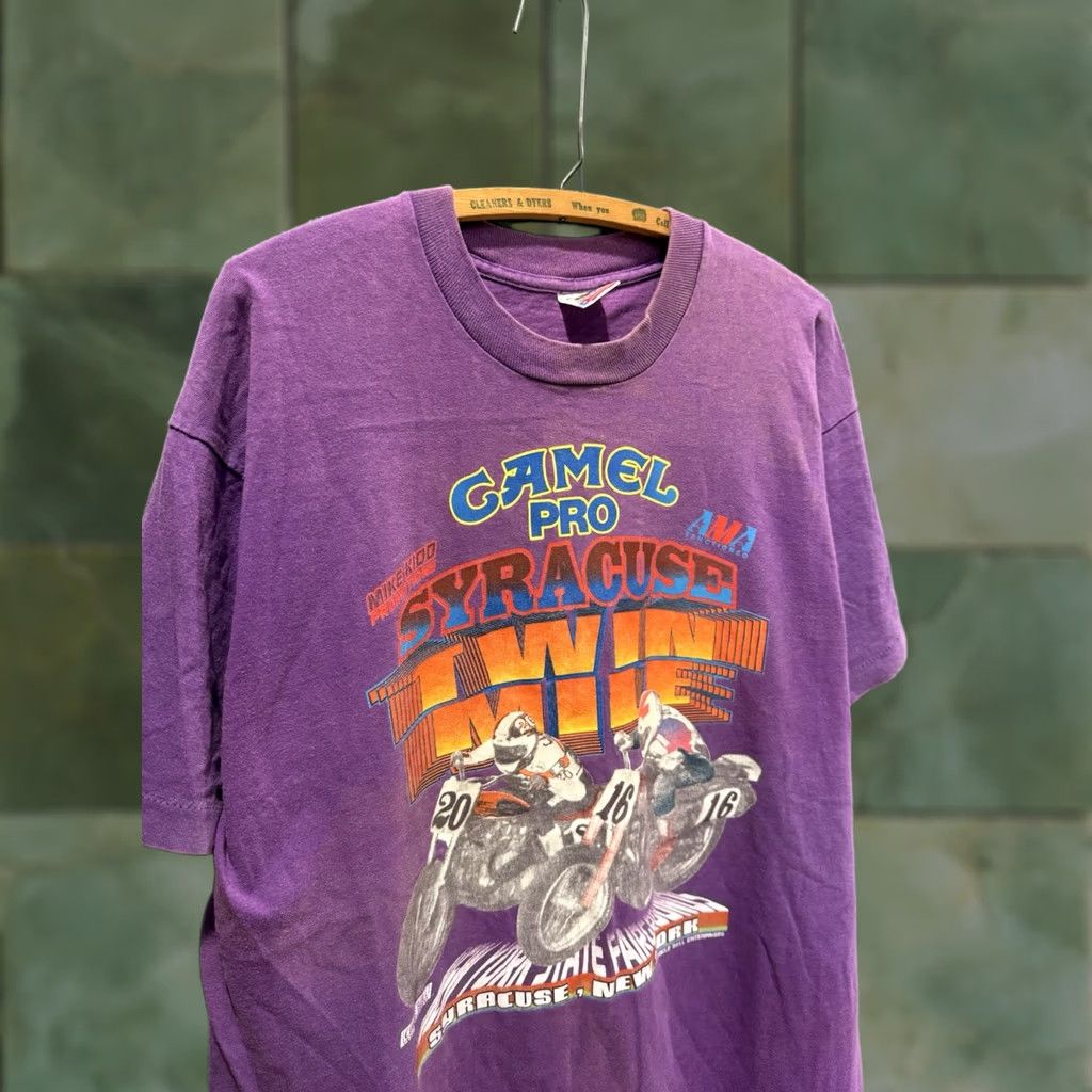 Camel VINTAGE Syracuse Mile Flat Track Racing Motorcycle Tee XL Purple Camel Pro 90s Mens Size US XL / EU 56 / 4 - 1 Thumbnail