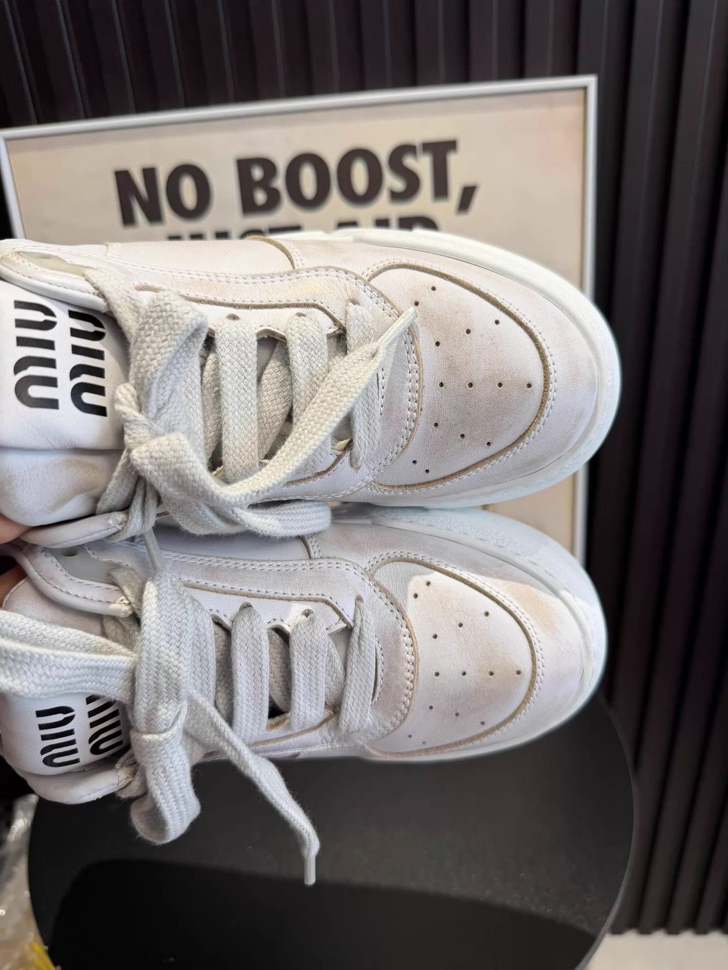 Miu Miu MIU MIU Women's White Leather Distressed Low-Top Sneaker Size US 5.5 / IT 35.5 - 7 Thumbnail