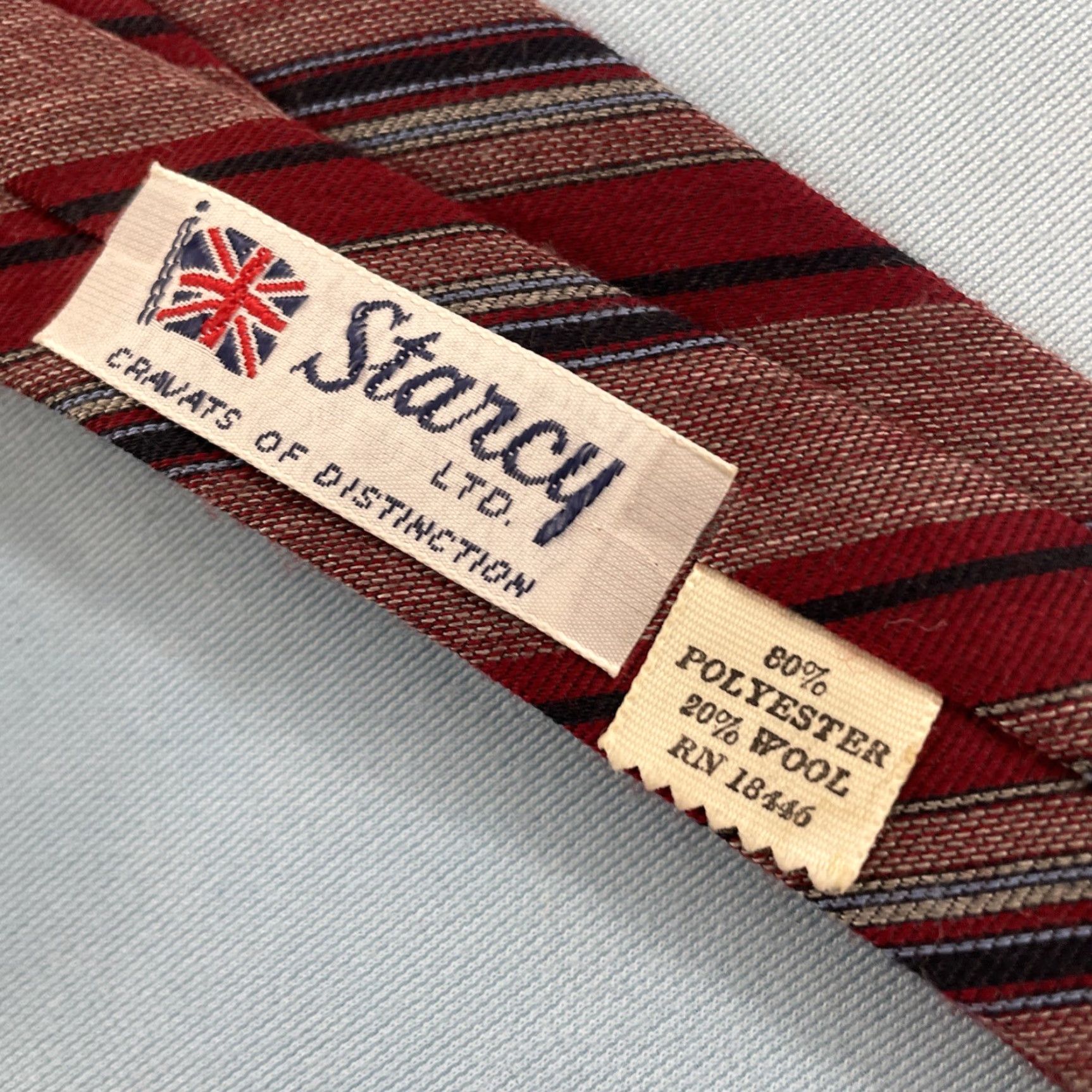 Vintage VINTAGE Stacy Stavy Cravats Wool Repp Tie 2" Slim Stripe Red Texture Poly Blend MCM Mod 2x54 Capsule Slim Necktie Mens Size ONE SIZE - 5 Thumbnail