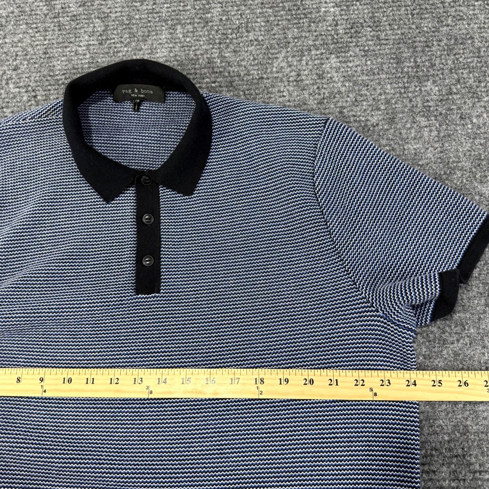 Rag & Bone rag & bone Shirt Mens 2XL Blue Polo Black Knit Stripe Heavyweight Stretch Size US XXL / EU 58 / 5 - 7 Thumbnail