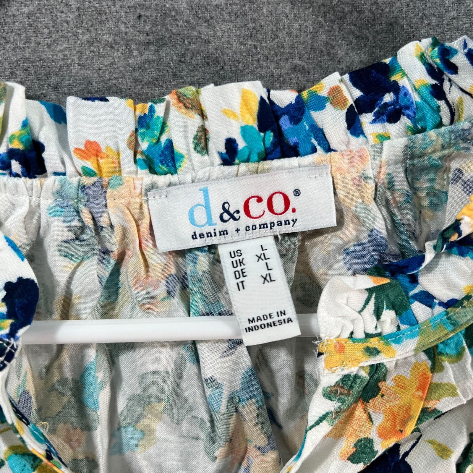 Denim & Co. Denim & Co. Printed Smocked Cuff Woven Blouse White, Large Size L / US 10 / IT 46 - 3 Thumbnail