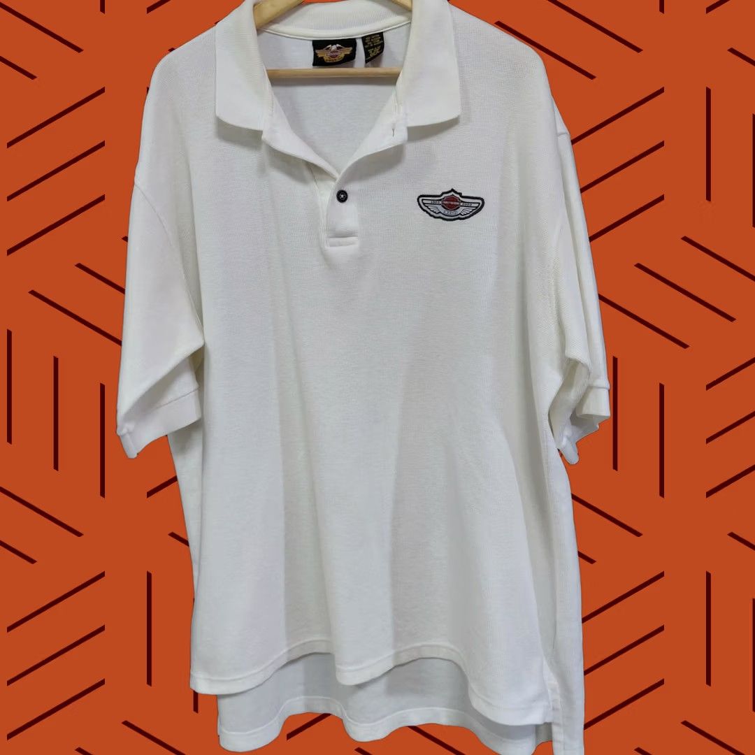 Harley Davidson VINTAGE Harley Davidson Polo Shirt XL White Solid Knit Mens Size US XL / EU 56 / 4 - 1 Thumbnail