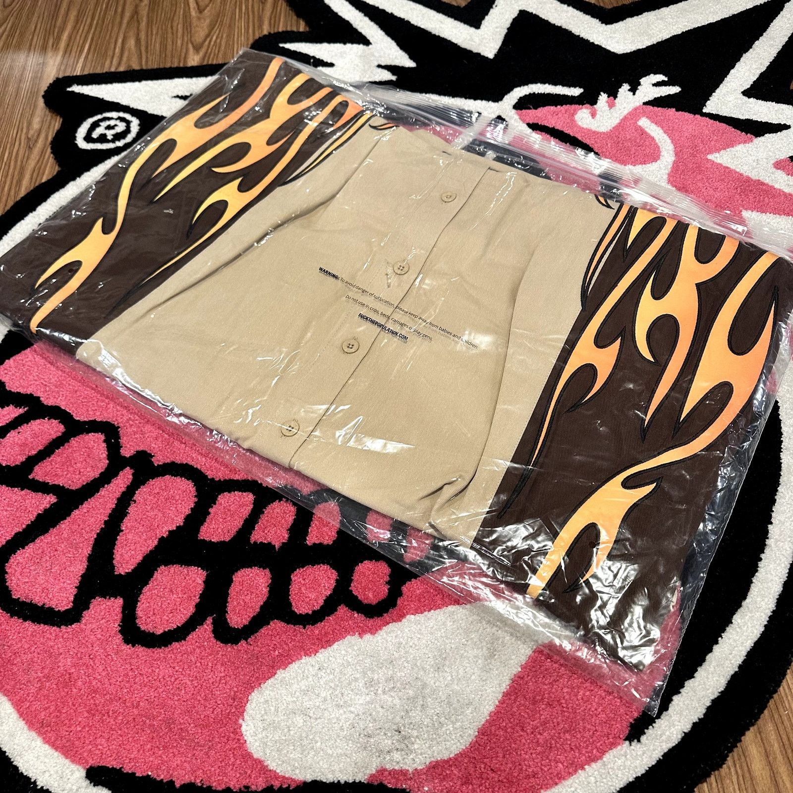 Fuck The Population FTP Raceway Button Up Shirt (Tan) – Size XL – As Pictured Size US XL / EU 56 / 4 - 8 Thumbnail