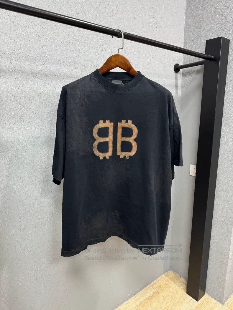 Balenciaga Balenciaga Double B Mud Dyed Distressed Short Sleeve Size US XL / EU 56 / 4 - 1 Thumbnail
