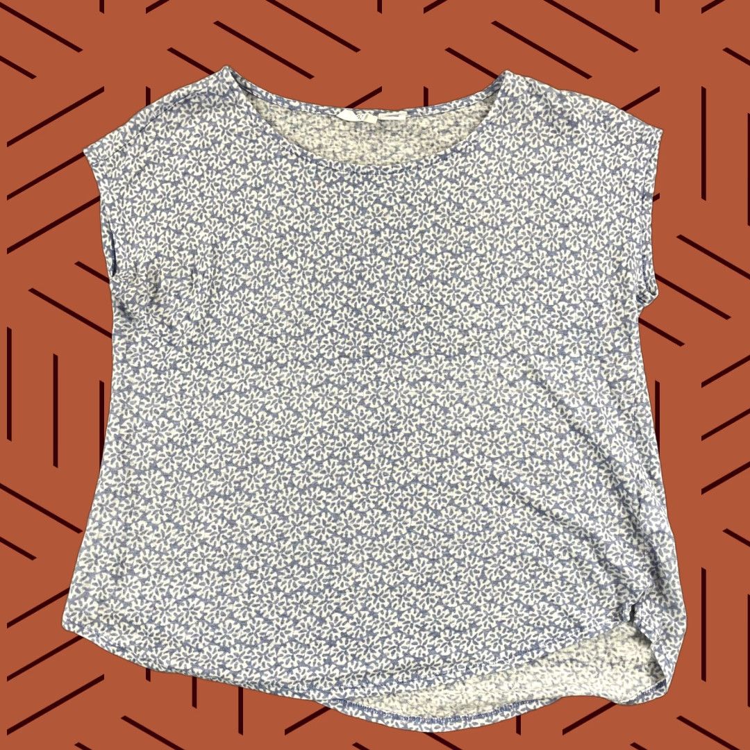 Vintage VINTAGE Sigrid Olsen Geometric Linen Blouse Womens Large Blue White Sheer Casual Summer Size L / US 10 / IT 46 - 1 Thumbnail