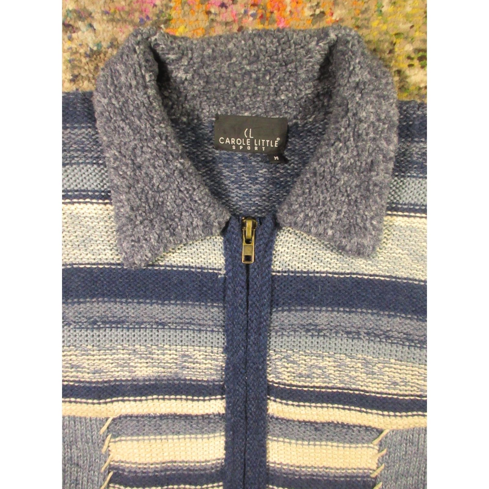 Vintage VINTAGE Carole Little Wool Sweater Women M Blue Full Zip Collared Pockets Aztec Western Size M / US 6-8 / IT 42-44 - 3 Thumbnail