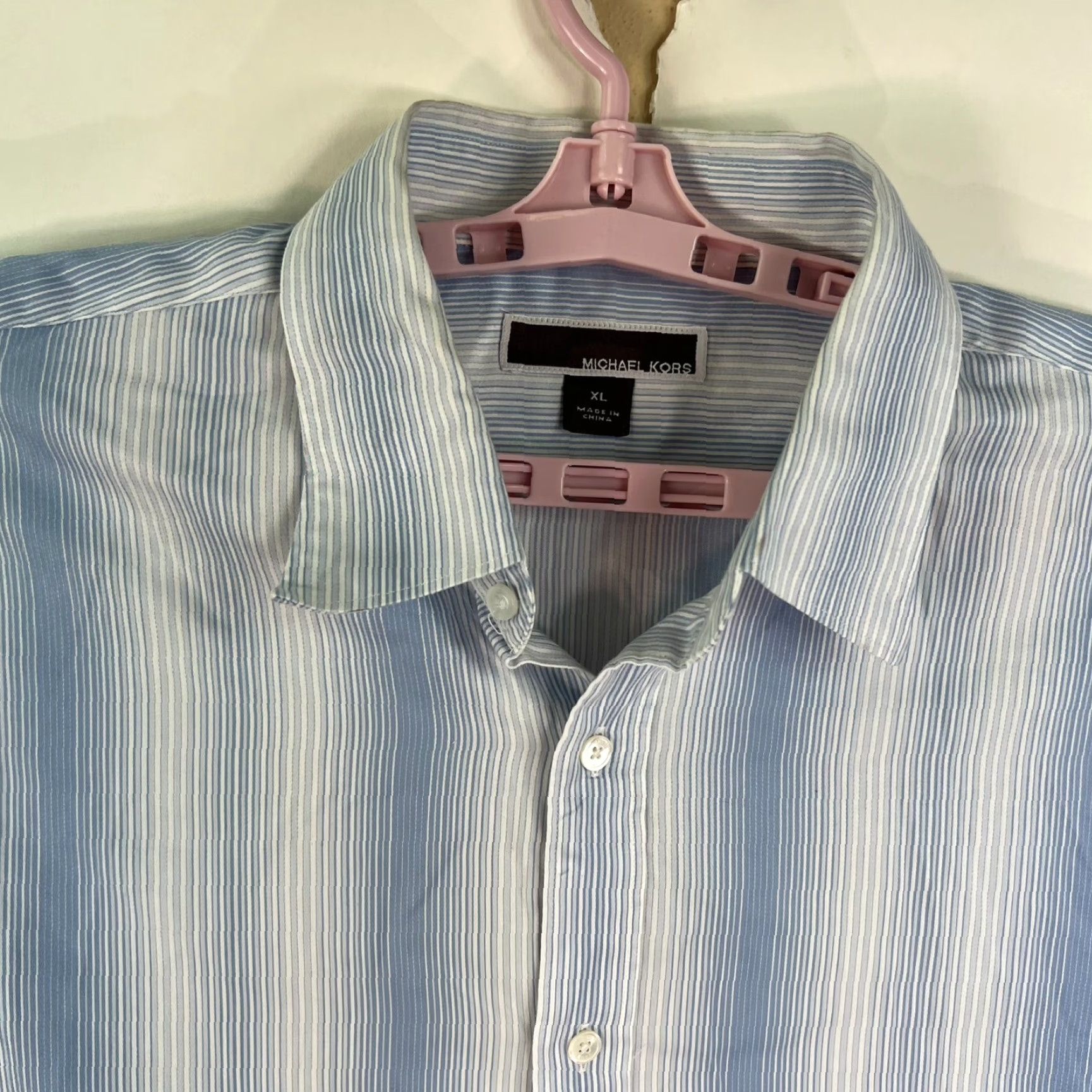 Michael Kors Michael Kors Striped Long Sleeve Spread Collar Mens Size XL Blue White Shirt Size US XL / EU 56 / 4 - 2 Thumbnail